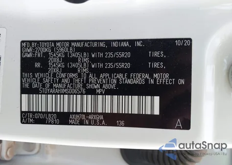 2021 Toyota Highlander Hybrid Limited z USA, uszkodzony, nr VIN 5TDYARAHXMS006576